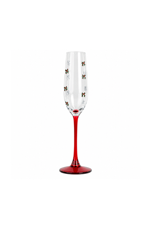 Taça de Champanhe Natalino com Laço Vermelho em Vidro 190ml