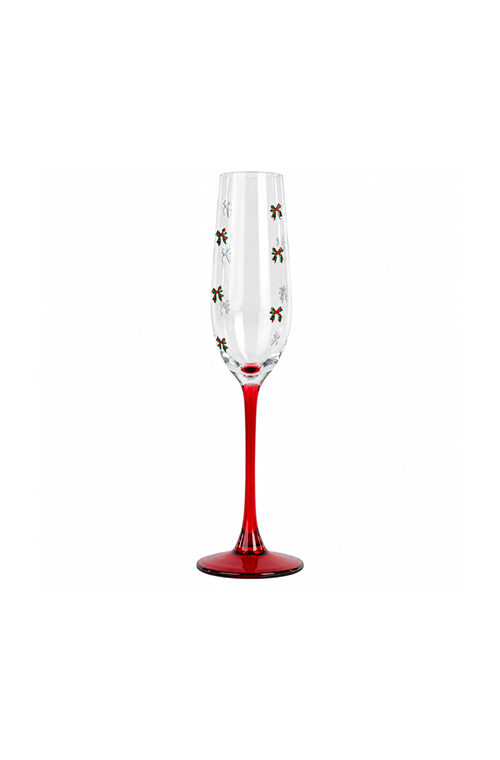 Taça de Champanhe Natalino com Laço Vermelho em Vidro 190ml
