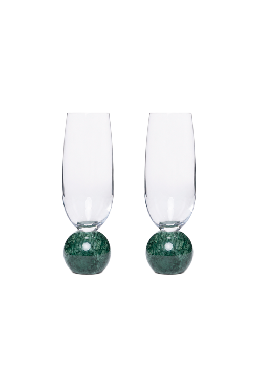 Conjunto de Taças de Champanhe com Base de Mármore Verde 210ml 2 Peças