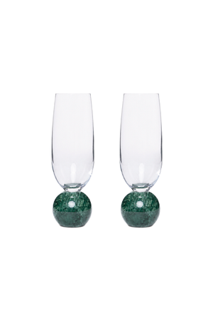 Conjunto de Taças de Champanhe com Base de Mármore Verde 210ml 2 Peças