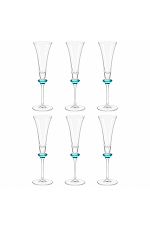 Conjunto de Taça de Champanhe Sandy Azul em Vidro 200ml 6 Peças