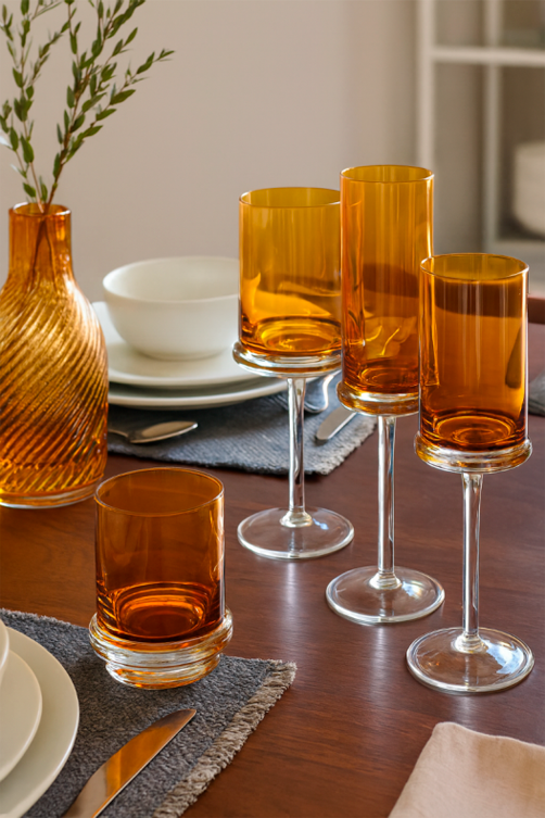 Taça de Champanhe em Vidro Circle Laranja 250ml