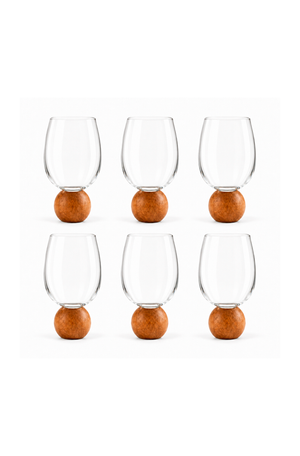 Conjunto de Tacas de Água com Base de Madeira em Crista Ecológico 450ml 6 Peças