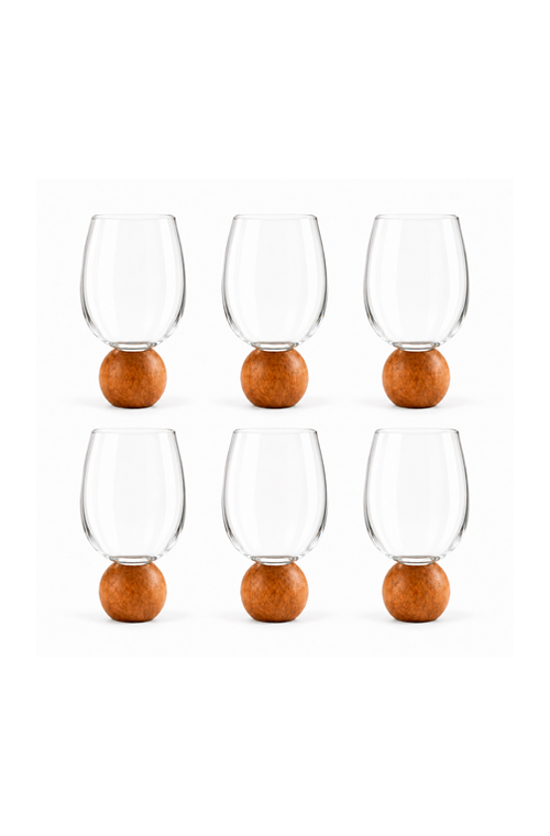 Conjunto de Tacas de Água com Base de Madeira em Crista Ecológico 450ml 6 Peças