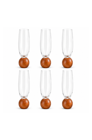 Conjunto de Taças de Champanhe com Base de Madeira em Crista Ecológico 210ml 6 Peças