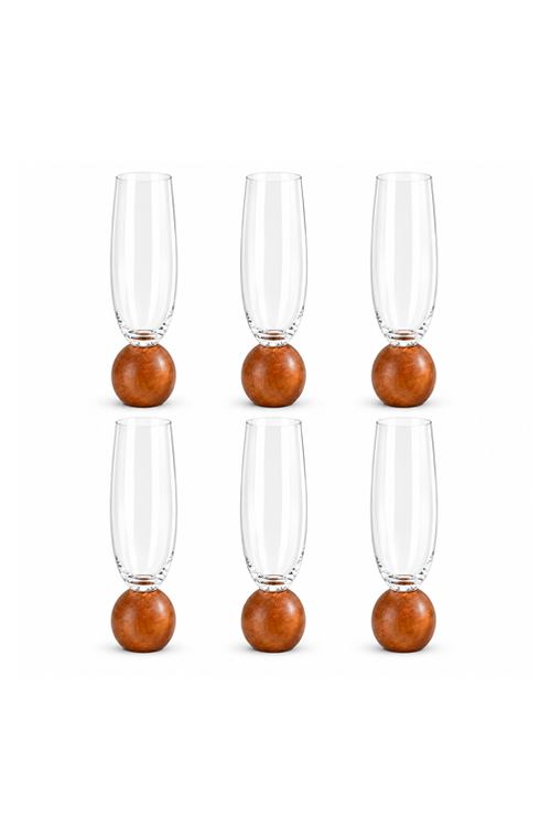 Conjunto de Taças de Champanhe com Base de Madeira em Crista Ecológico 210ml 6 Peças