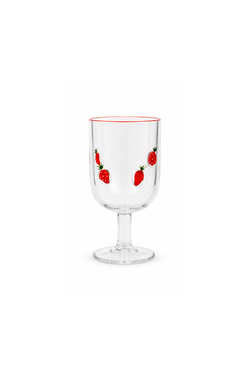 Taça de Vinho com Estampa de Morango em Cristal 360ml