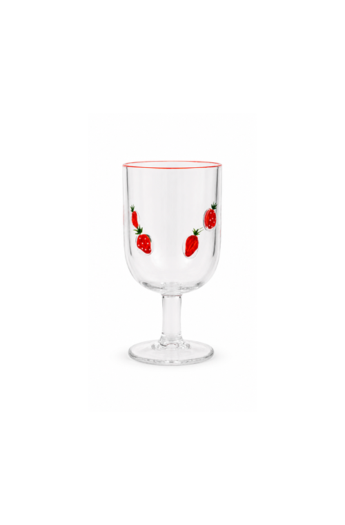 Taça de Vinho com Estampa de Morango em Cristal 360ml