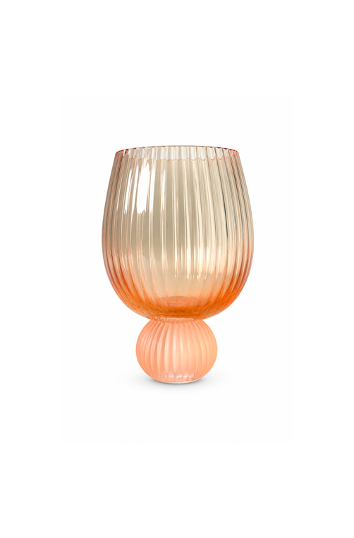 Taça de Água Canelada Laranja com Base Rose em Vidro 460ml