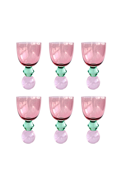 Conjunto de Taças Órbita Roxo com Base Verde e Rosa em Cristal 360ml 6 Peças