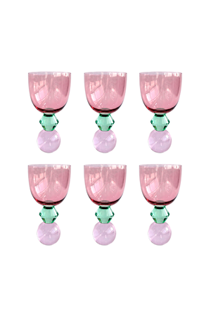 Conjunto de Taças Órbita Roxo com Base Verde e Rosa em Cristal 360ml 6 Peças