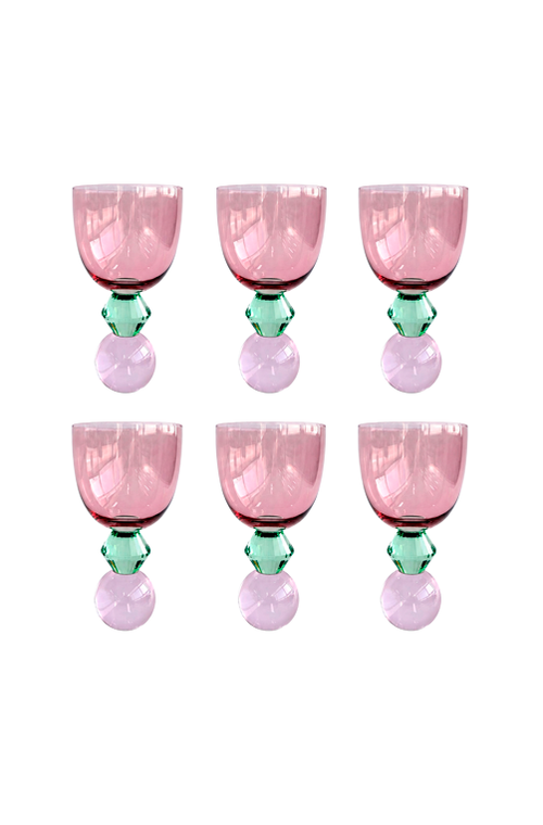 Conjunto de Taças Órbita Roxo com Base Verde e Rosa em Cristal 360ml 6 Peças