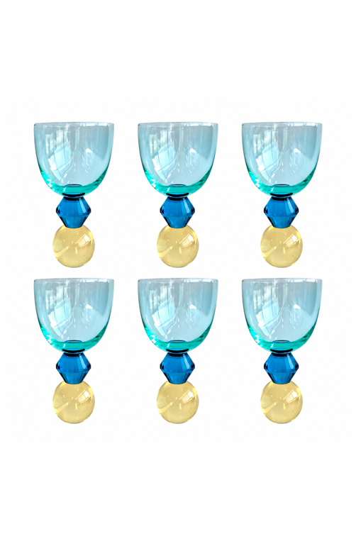 Conjunto de Taças Órbita Verde com Base Azul e Amarelo em Cristal 360ml 6 Peças