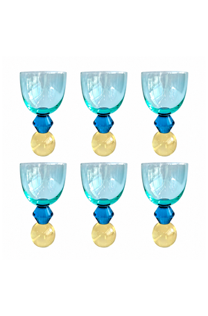 Conjunto de Taças Órbita Verde com Base Azul e Amarelo em Cristal 360ml 6 Peças