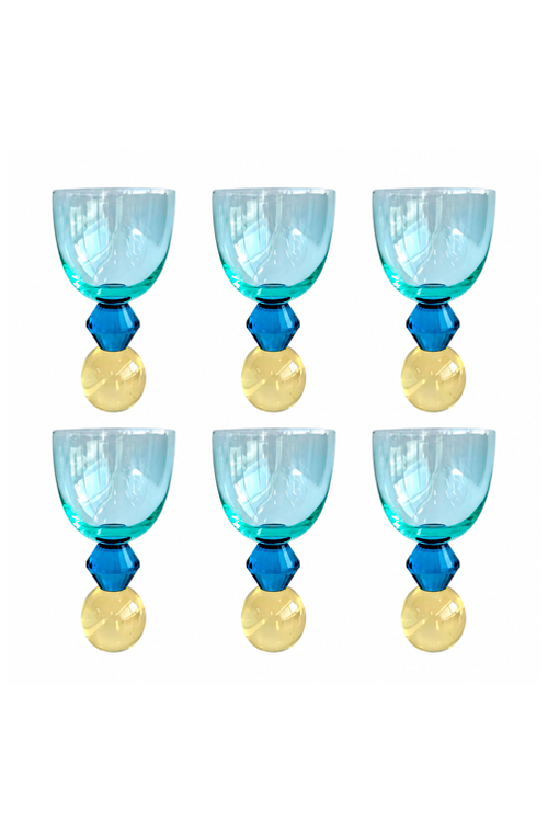 Conjunto de Taças Órbita Verde com Base Azul e Amarelo em Cristal 360ml 6 Peças