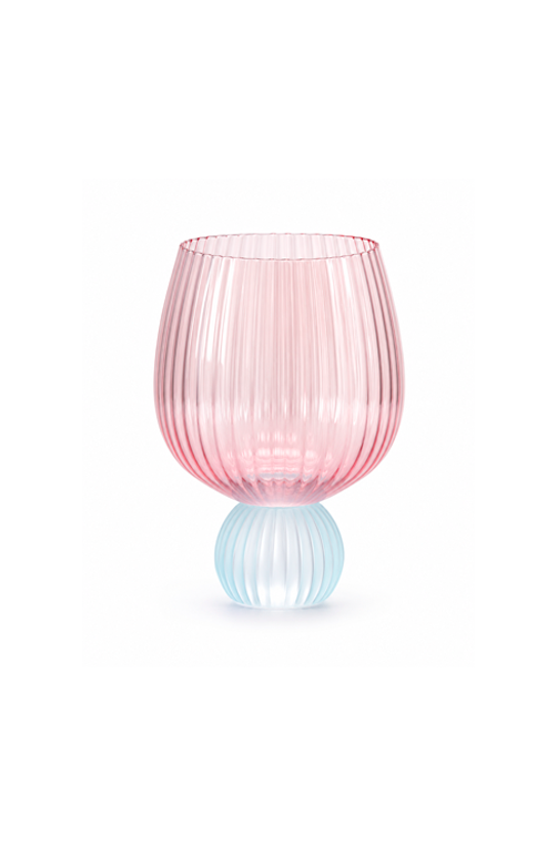 Taça de Água Canelada Rosa com Base Azul em Vidro 460ml