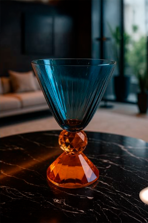 Taça de Vidro Epcot Diamond Azul e Âmbar 250ml