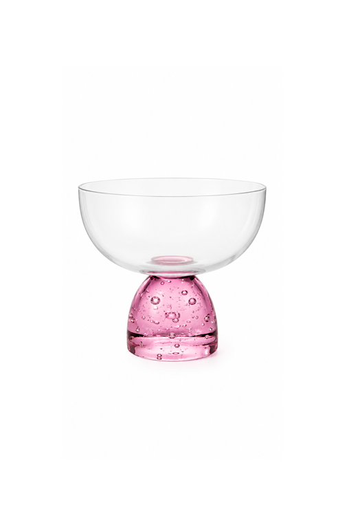 Taça de Sobremesa Meia Lua Bubble Rosa em Vidro 250ml