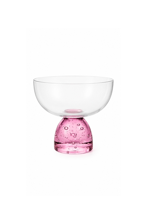 Taça de Sobremesa Meia Lua Bubble Rosa em Vidro 250ml