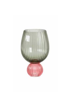 Taça de Água Verde com Base Rosa em Vidro 460ml