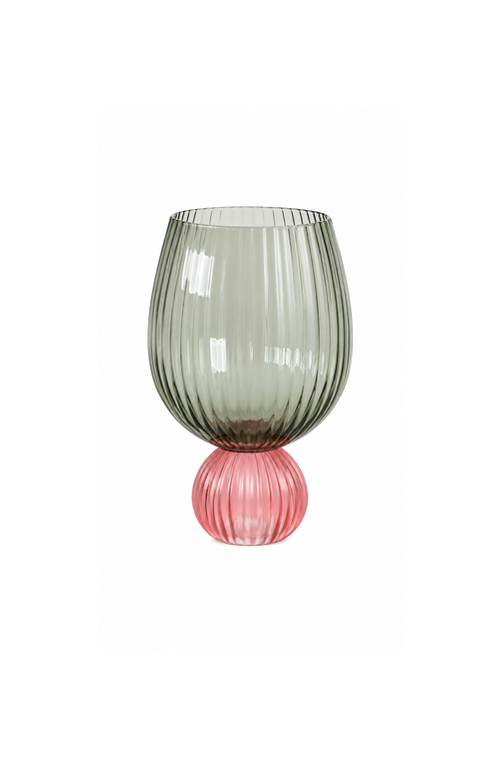 Taça de Água Verde com Base Rosa em Vidro 460ml