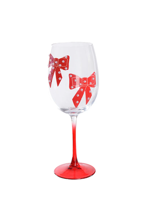 Taça de Vinho Natalino com Laço Vermelho em Vidro 430ml