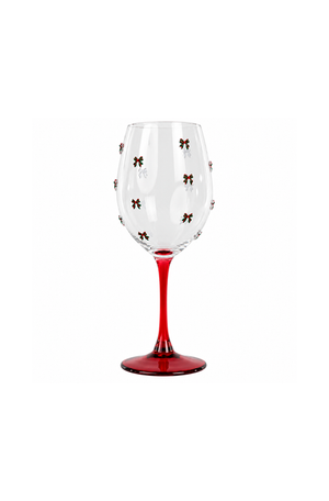 Taça de Vinho Natalino com Laço Vermelho em Vidro 600ml