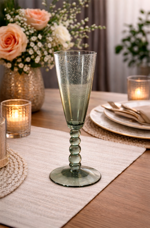 Taça de Champanhe com Bolhas Verde em Acrílico 290ml
