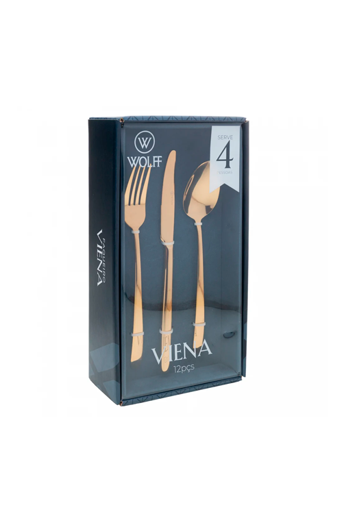 Faqueiro Viena Dourado em Aço Inox 12 Peças