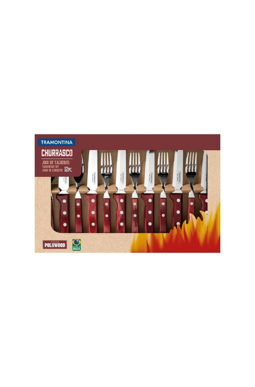 Conjunto de Talheres Jumbo em Aço Inox e Cabos de Madeira Polywood 12 Peças