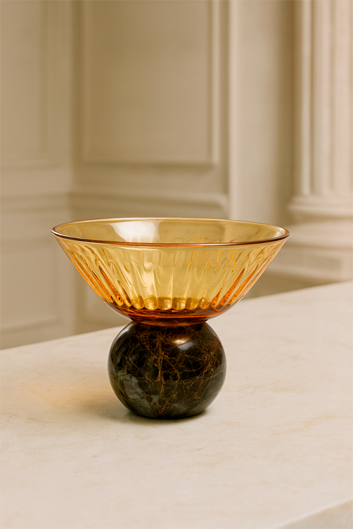 Taça de Sobremesa em Vidro Epcot Âmbar com Base de Mármore