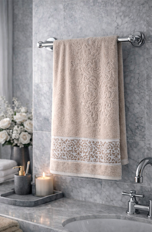 Toalha de Banho Jacquard Medalhão Bege