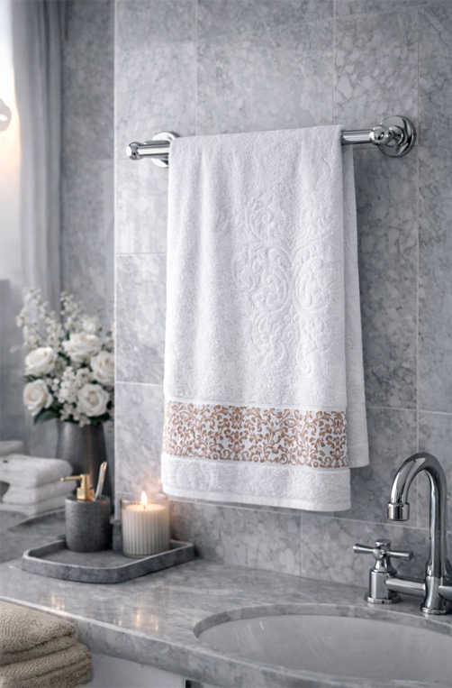 Toalha de Banho Jacquard Medalhão Branco