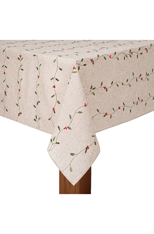 Toalha de Mesa Quadrada Azevinho Natural 8 Lugares 220x220cm