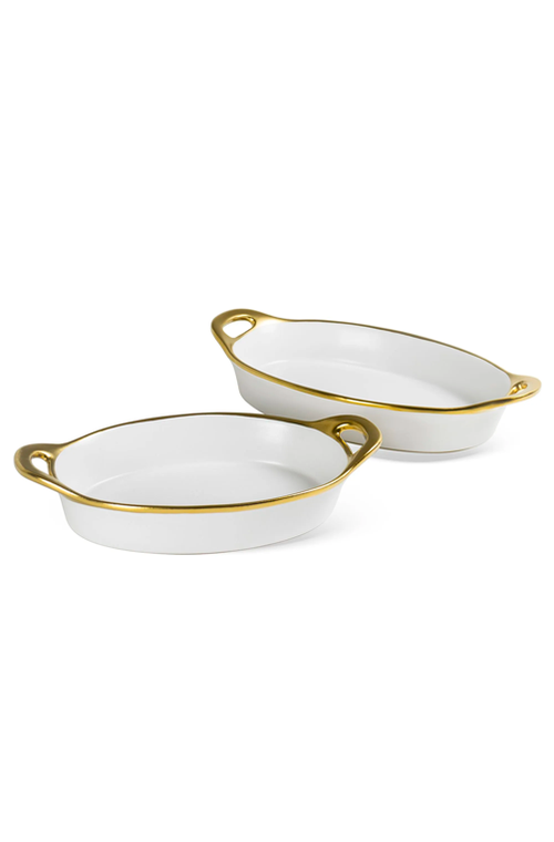Conjunto de Travessa Oval Branca com a Borda Dourada em Cerâmica 2 Peças