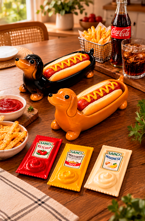 Conjunto de Travessas para Hot Dog Gourmet em Cerâmica 2 Peças