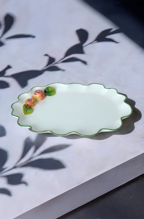 Bandeja Romã Oval em Porcelana 30cm