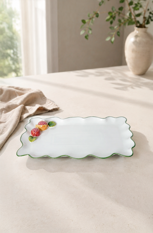 Bandeja Romã Retangular em Porcelana 37cm