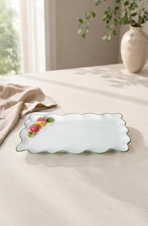 Bandeja Romã Retangular em Porcelana 37cm