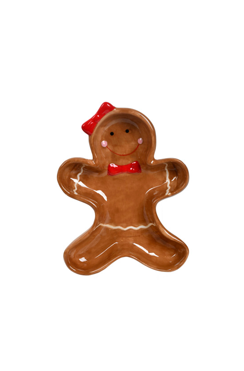 Travessa Natalina Biscoito Ginger Marrom em Cerâmica