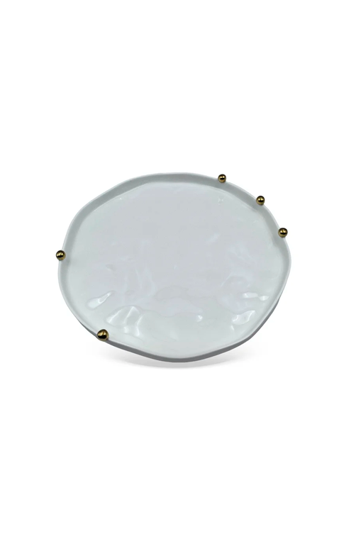 Travessa de Porcelana Branca com Esferas Douradas 33cm