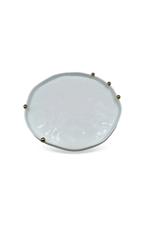 Travessa de Porcelana Branca com Esferas Douradas 33cm