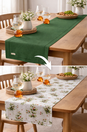 Caminho de Mesa Natalino Dupla Face Glamour Festivita Musgo 40x140M