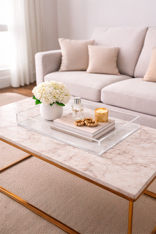 Bandeja Retangular Decorativa em Acrilico Transparente