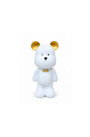 Enfeite Decorativo Urso Dourado e Branco Pequeno em Resina