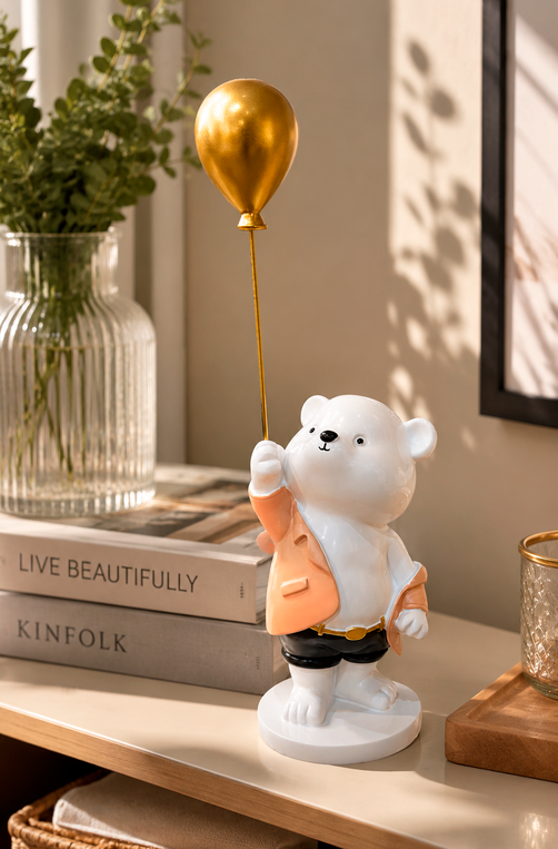 Enfeite Decorativo Urso Candy com Balão em Resina