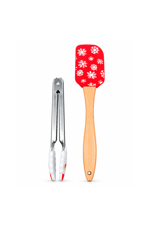 Conjunto de Espátula e Pegador Natalino Floco de Neve em Silicone 2 Peças