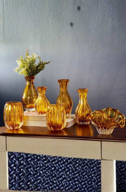 Vaso Alto de Vidro Italy Âmbar