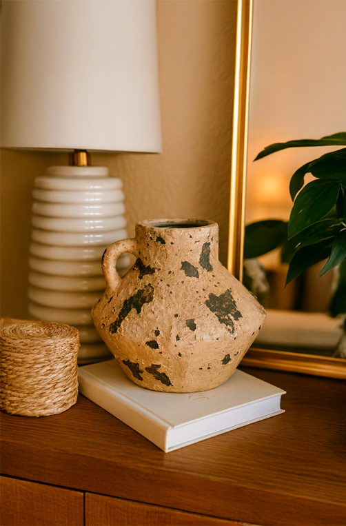 Vaso Rústico em Cerâmica para Decoração com Alça 21x31