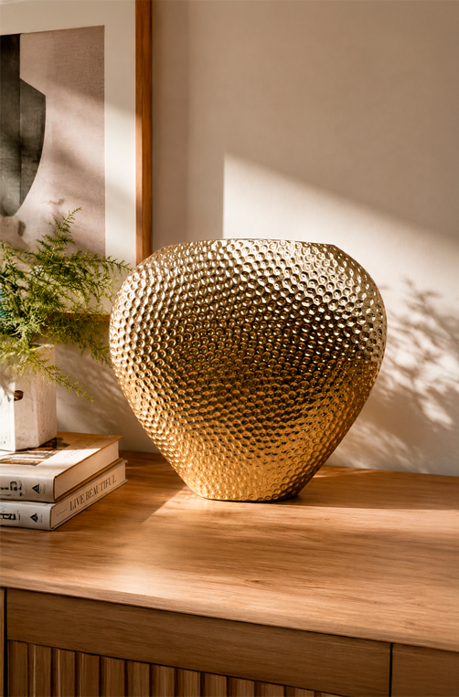 Vaso Decorativo de Colmeira Oval em Metal Médio